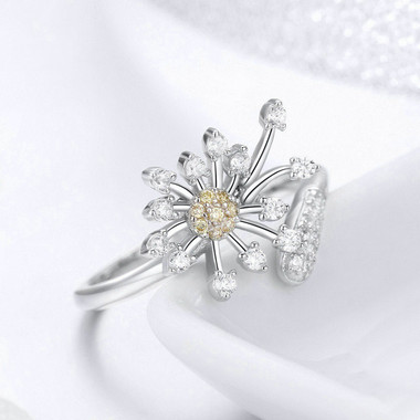 WHITE ZIRCON STERLING SILVER RING - DANDELION